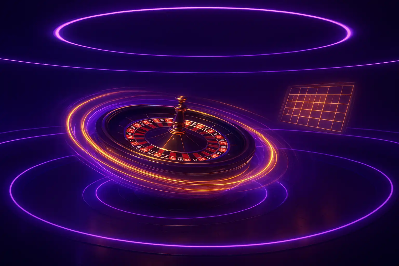 Neon roulette wheel spinning on the BetArenas ring platform